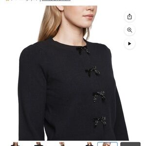 Black Cardigan Sweater with Bow Accents